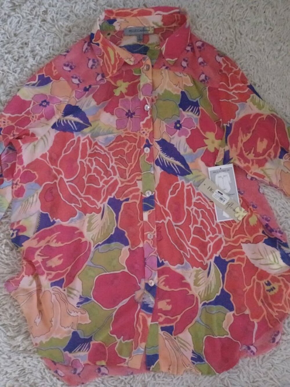 Figueroa & Flower Womens L Floral Button Up Blouse Boho Multicolor NWT